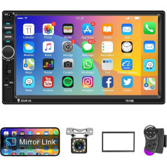 Car Radio 2 DIN with iOS/Android Mirror Link Bluetooth Hands-Free Kit 7 Inch Car Radio Double DIN with Bluetooth FM Radio/USB/AUX/SD/DVR Digital Media Receiver with Steering Wheel Control Reversing