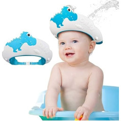 Shower Cap Kids Baby Adjustable Dinosaur Shape Hair Washing Child Protection Shield Shampoo Protection Baby Visor for Eyes, Ears and Face - KAMHBE (Dinosaur Blue)