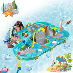 Water Table Toy, Water Play Table Children Outdoor, Waterway Child Outdoor, Suitable for Children from 3+ Years, Includes Fishing Toy, Boats, Animal Toy