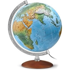 FR 3010 Leuchtglobus 3D: FR3010, Leuchtglobus mit 3-D-Oberfläche, Durchm. 30 cm,klassisches Doppelbild, dunkler Echtholzfuß, Metallmeridian: Kartenbild: Physikalisch / Politisch (Globus 3D-Oberfläche)