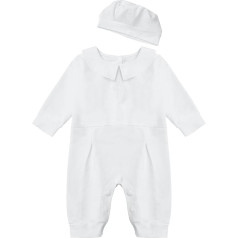 FEESHOW Baby Boys Christening Clothes White Christening Jumpsuit Long Sleeve with Hat 2 Festive Wedding Baby Set