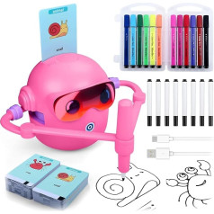 MMOBIEL Drawing Robot for Children, Interactive Educational Toy with 100 Drawing Cards, Voice Guide, 12 Colouring Pencils & USB-C Battery, Creative Gift for Children from 3-9 Years, Pink