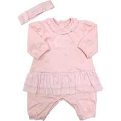 Emile et Rose Festive Dress Jumpsuit Romper Pink with Headband and Bow Embroidery Festive Fashion for Christening and Wedding Size 74, pink