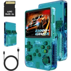 Bewinner 3.5 Inch Retro Handheld Game Console R36s, Video Game Console with Dual Style Linux/Garlic Support, Retro Console with Dual 3D Joysticks (Transparent Green) (128GB)