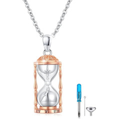 REDSUN Urn Necklace for Ashes 925 Sterling Silver Hourglass Pendant Necklace Hourglass Memorial Pendant with Glass Pendant with Zirconia Urn Necklaces Memorial Keepsake Time Hourglass Chains, Silver,