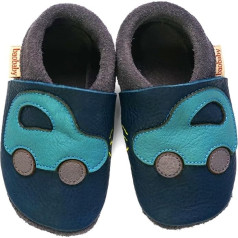 Baobaby Buggy Soft Sole Baby Shoes - Baby Boy Shoes - IVN Certified Natural Leather Newborn Pre-Walkers Toddler Shoes for Walking, Crawling - Non-Slip Soles Barefoot Slippers - S, Buggy Navy