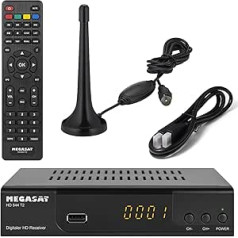 Megasat T644 DVB-T2 Receiver + Active Indoor Antenna + HDMI Cable, HDTV for Freely Receivable DVB-T2 Transmitters Black