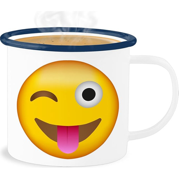 Emaille Becher Blechbecher - Statement - Emoticon herausgestreckte Zunge - 300 ml - Weiß Blau - statements tasse frohes neues jahr new year mit