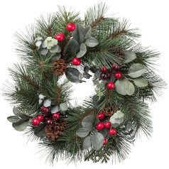 Artificial Fir Mix Wreath 48 cm I Christmas Wreath with Artificial Fir Green, Eucalyptus, Red Berries & Real Cones I Christmas Wreath I Artificial Advent Wreath I Door Decoration