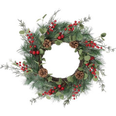 Artificial Christmas Wreaths, 55 cm / 22 inches, Front Door Wreath with Red Berries, Pine Cones, Christmas Wreath, Door, Large Christmas Decoration, Door Wreath for Door, Fireplace, Wall