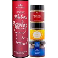 Hallingers Von Nikolaus - Christmas 3-Piece Gift Set with Tea, Jam and Spice - Festive Enjoyment Set as a Gift, Vegan (Set) - Gift Ideas Christmas & Gifts Advent Calendar