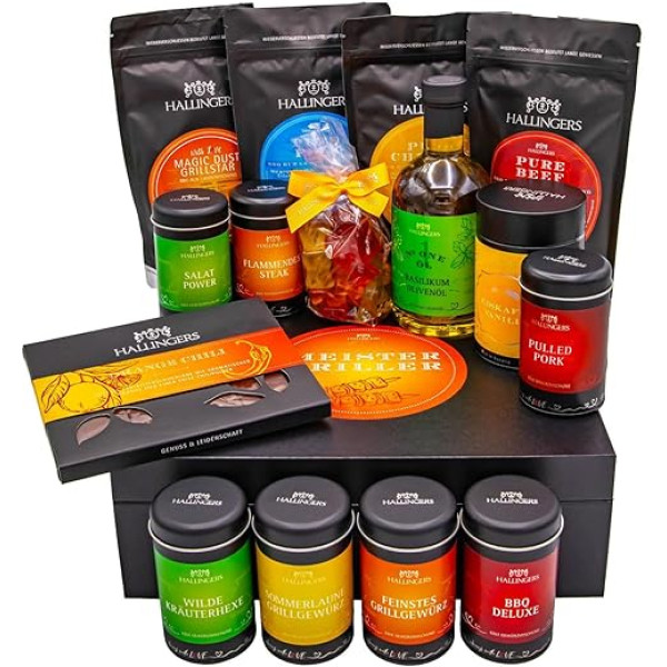 Hallingers Meistergriller - Gourmet Gift Set in Elegant Box as Gift Basket for Barbecue Fans (Box) - Gift in Summer & as a Perfect Barbecue Gift | Congratulations Thank You Friendship Recovery