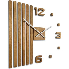 3D Wall Clocks DIY Wooden Oak Slats Large Wall Clock 60 cm 3D Wall Clock Modern Design EKO Wall Clocks Wall Sticker Decoration Clocks for Office Living Room Bedroom Decorative Item Quartz Clock (White