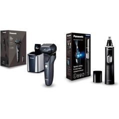 Panasonic ES-LV97-K803 Wet/Dry Razor, 5-Way Shaving Head with Linear Motor, Includes Cleaning and Charging Station, Black & ER-GN300 Nose Hair Trimmer, Flexible, Black