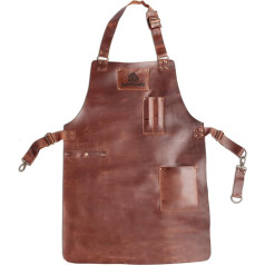 BURNHARD BBQ Apron Leather Brown Leather Apron 100% Buffalo Leather Adjustable BBQ Apron with Pockets Cooking Apron