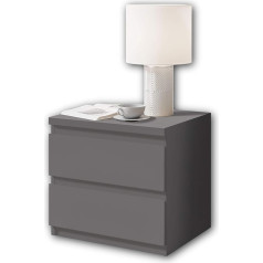 OLLI Bedside Table with Two Drawers in Graphite - Modern Bedside Cabinet with Storage Space for Your Bed - 45 x 44 x 38 cm (W x H x D)