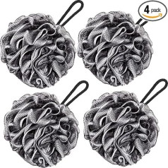 VANZAVANZU Bath Loofah Sponge 80g Large Shower Sponge Mesh Body Exfoliating Sponge for Men and Women 4 Pack Black with White