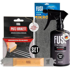 FUSL Grill Grate Cleaner Complete Set – with Grill Scraper, Crust Remover, Cleaning Briquette, Microfibre Cloth – Against the Most Stubborn Dirt – for All Cooking Grates (Cast Iron, Stainless Steel