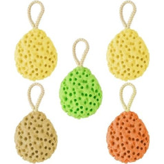 Pack of 5 Shower Bath Sponge, Natural Baby Shower Sponge, Body Cleaning, Soft Hydrophilic Bath Sponges with Cord, Children, Women, Men, for Spa, Exfoliation, Bathing (3 Colours)