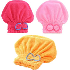 Microfiber Hair Drying Cap, Hair Drying Towel, 3 Packs, Super Absorbent, Quick Drying, Hair Turban for Girls and Women, Drying Curly, Pink, Yellow)