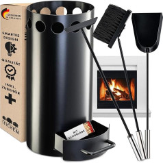 Fireplace Tools Black with Drawer. 3-Piece Fireplace Set with Poker, Ash Shovel and Fireplace Broom. Modern Design Oven Cutlery Including Oven Accessories. Fireplace Accessories Fireplace Drei Eichen
