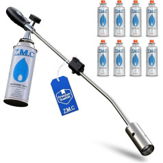 ZMC Weed Killer 2.5 kW + 8 Gas Cartridges 227 g, Weed Burner with Piezo Ignition, Flame Device with Adjustable Flame Output up to 1400 °C