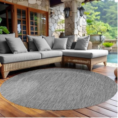 Round Outdoor Rug, Plain, Weatherproof, Patio, Balcony, Kitchen, Flat Weave, Sisal Look, Colour: Grey, Size: 200 cm, Round