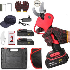 Cordless Lopper, Electric Pruning Shears up to 40 mm Branch Thickness, 2 x 6000 mAh Batteries, 1000 W Battery, LCD Display, Battery Pruning Shears for Pruning, Gardening, Fruit Trees (40 mm)