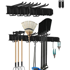 SDLDEER Wall Mount Broom Garden Tool Garage Garden Tool Wall Mount for Kitchen Bathroom Office Closet (32 inch, 2 Rails, 6 Hooks)