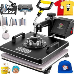 VEVOR Heat Press 8 in 1 Heat Press for Textile Heat Press Textile Press with Plate Press of 38 x 38 cm Textile Printing Press of 1000w Suitable for Hats, Hats, T-Shirts, Cups, Black