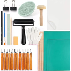 Lino Print Set Lino Cutting Set Tool Linoleum Carving Set Block Printing Starter Kit with Linoleum Plates, Tracing Papers, Mixing Block for Stamp DIY Carving, Print Graphics, Art Poster