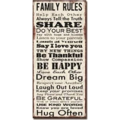 Large Vintage Look Wooden Wall Plaque Family Rules 30 cm x 59 cm
