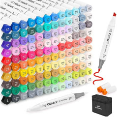 Caliart 121 Coloured Alcohol Based Dual Tip (Brush & Chisel) Permanent Artist Art Markers for Adults and Children, Plus 1 Colourless Alcohol Marker Blender