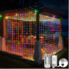 GCMacau Light Curtain, 6 x 3 m 600 LEDs Fairy Lights Curtain Colourful Light, Hanging Light Curtain with Remote Control Timer, Fairy Lights Battery Indoor Outdoor for Christmas Wedding Party
