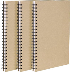JEUIHAU 3 Pack A4 Spiral Sketchbook 180gsm Blank Kraft Paper Spiral Bound Hardback Sketchbook for Portrait Sketching Drawing Scrapbooking 120 Pages (60 Sheets)