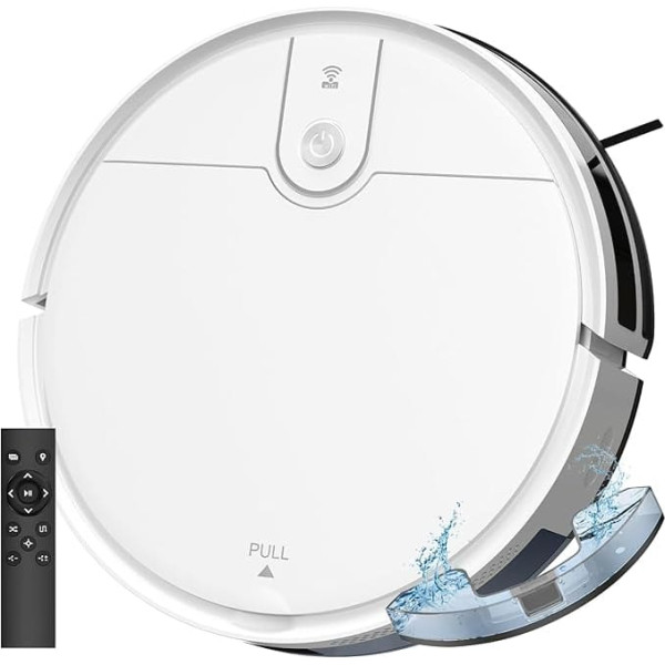 Robot Vacuum Cleaner and Mop Combination, 2-in-1 Mop Robot Vacuum Cleaner, WiFi/App/Remote Control, Strong Suction Power, Dust Container and Water Tank, Self-Charging, Ideal for Pet Hair, White