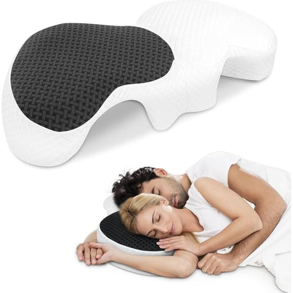 HOMCA Side Sleeper Pillow for Couples, Couple Pillow with Armhole, Memory Foam Arm Pillow for Pressure Relief, Double Armholes Neck Pillow, Removable Cover, 72 x 37 x 15 cm