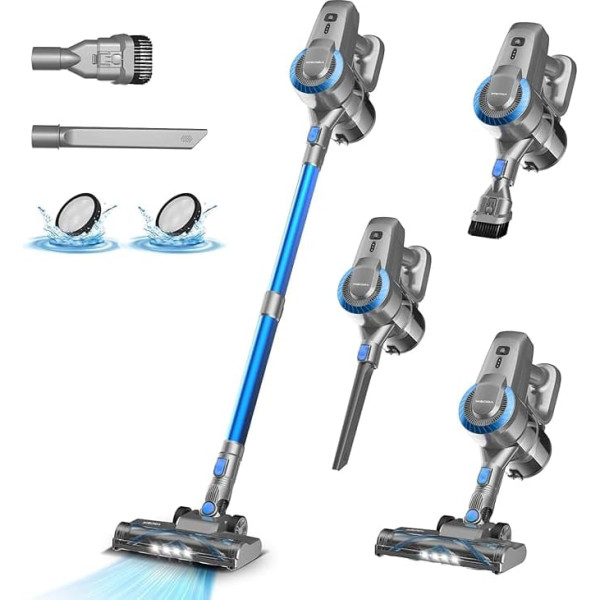 Battery Vacuum Cleaner, 25000Pa/175W/50Min Vacuum Cleaner Wireless, Anti-Tangle Brush and Self-Standing, Ultralight Handheld Vacuum Cleaner Battery Vacuum Cleaner Handle Vacuum Cleaner for Carpets