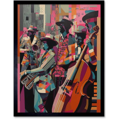 Artery8 New Orleans Jazz Festival Musicians Warming Up in The City Street Abstract Modern Painting Art Print Framed Poster Wall Decor 12 x 16 Inch