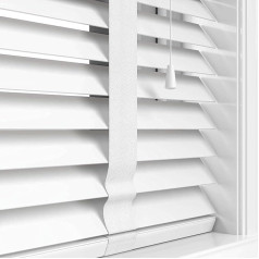 Funky Gadgets Faux Wood Wood Grain Window Blind 50mm Horizontal Slats with White Silver Grey Ribbon Cut to Size Child Safe (White, W45