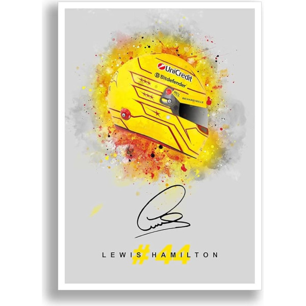Generic Lewis Hamilton 2024 Signed Helmet Poster Print Framed Memorabilia Mercedes F1 Gift (A4 Poster Only)