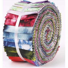 Soimoi Pack of 40 Tie Dye Print Cotton Pre-Pressed Fabrics for Quilting Craft Strips 2.5 x 42 Inch Jelly Roll - Multicoloured