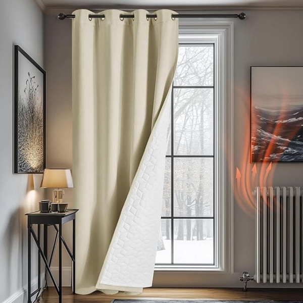 Deconovo Opaque Curtain, Heat-Insulating, Cold Protection, Blackout Curtain, Thermal Curtains, Eyelet Curtain, Door Curtain, Hanging Room Divider, Door Curtain, 229 x 132 cm (H x W), Beige, 1 Piece