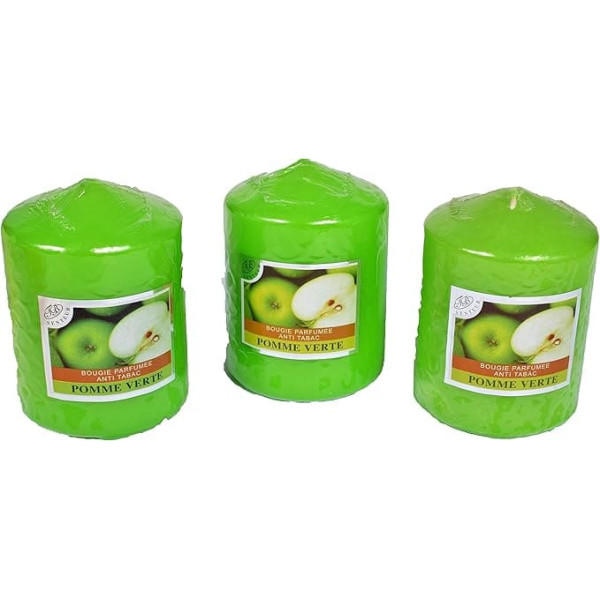 Set of 3 Large Decorative Scented Votive Candles Tobacco Candles for Home Decoration and Green Atmosphere Apple 7.5 x 10 cm Burn Time 40 Hours