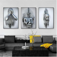 3D Romantic Lover Sculpture Poster Metal Figure Statue Art Love Heart Kiss Pictures Wall Art, Black African Woman Wall Painting, Without Frame (Poster 05, 3 Pieces - 50 x 70 cm)