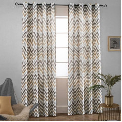 Melodieux Chevron Eyelet Window Curtains for Living Room 52x96 Inches, Coffee (1 Panel)