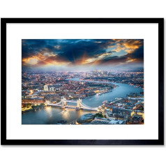 Photo Cityscape Composition Aerial View London Thames Framed Print F12X5485, Black