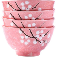 Fignner Set of 4 Japanese Style Pink Cherry Blossom Design Ceramic Rice Bowls