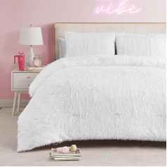 Juicy Couture King Size White Shaggy Faux Fur Duvet Cover Set Soft and Cozy 3 Piece Machine Washable