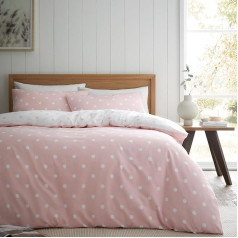 Catherine Lansfield Brushed Cotton Pink Polka Dot Reversible Duvet Cover Set with Pillowcases